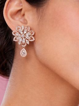SUGARFRILL - Rose Gold Plated Floral Crystal Stud Earrings