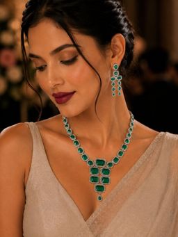 SUGARFRILL - Emerald Green with White Cubic Zirconia Studded Necklace Set