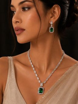 SUGARFRILL - Emerald Green with White Cubic Zirconia Studded Necklace Set