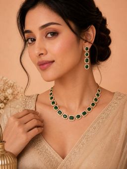 SUGARFRILL - Rose Gold Plated Minimal AD Emerald Necklace Set