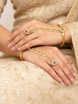 SUGARFRILL - Gold Plated Kundan Floral Haath Phool