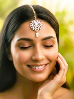 SUGARFRILL - Rose Gold Plated Crystal Floral Maang Tikka