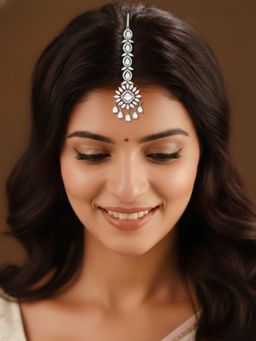 SUGARFRILL - Rhodium Plated AD Crystal Studded Maang Tikka