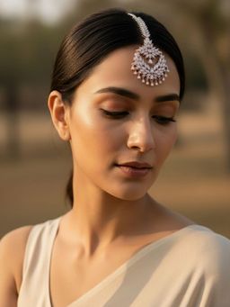 SUGARFRILL - Rose Gold Plated AD Crystal Studded Maang Tikka