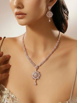 SUGARFRILL - Rose Gold Plated Cubic Zirconia Studded Necklace Set