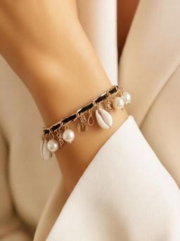 SUGARFRILL - 18K Gold Plated Tarnish Free Waterproof Shell Pearl Charm Bracelet