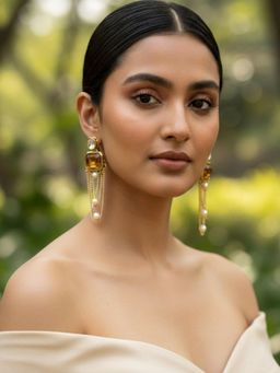 SUGARFRILL - 22K Gold Plated Designer Long Chain Pearl Statement Earrings