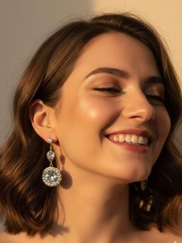 SUGARFRILL - 18K Gold Plated AD Stone Studded Cubic Zirconia Drop Earrings