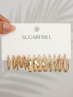 SUGARFRILL - Party Gold Plated Multi Design Hoop Earrings (Pack of 6)