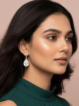 SUGARFRILL - Silver Plated Designer CZ Teardrop Dangling Earrings