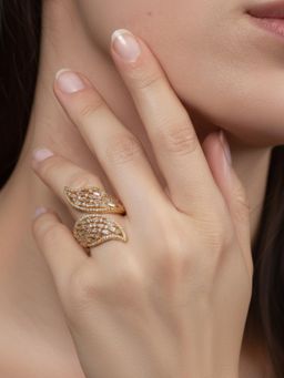 SUGARFRILL - Gold Plated Baguette Round AD Winged Bridal Wrap Ring