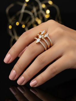 SUGARFRILL - Gold Plated American Diamond Multi Row Open Cocktail Ring