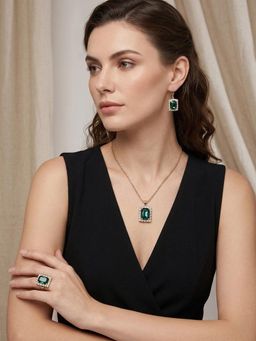 SUGARFRILL - Stone Studded Pendant Necklace with Earrings & Ring