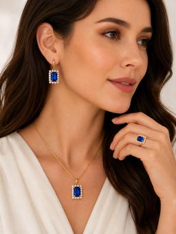 SUGARFRILL - Stone Studded Pendant Necklace with Earrings & Ring