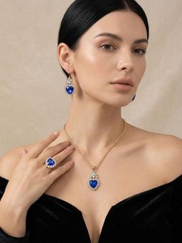 SUGARFRILL - Stone Studded Pendant Necklace with Earrings & Ring