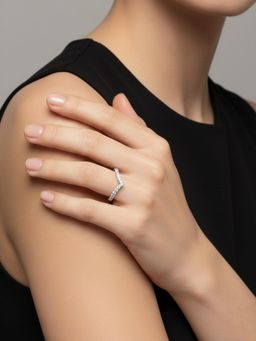 SUGARFRILL - Rhodium Plated American Diamond V Shaped Band Ring (9.5)