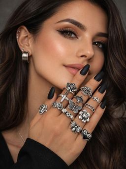 SUGARFRILL - Party Silver Plated Gothic Motif Skull Butterfly Heart Adjustable Ring (Pack of 12)