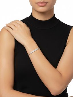 SUGARFRILL - Silver Plated Wide Pave Bar Adjustable Bracelet