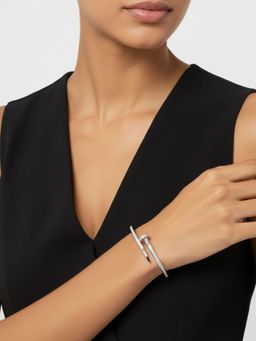 SUGARFRILL - Silver Plated American Diamond Pave Nail Bracelet