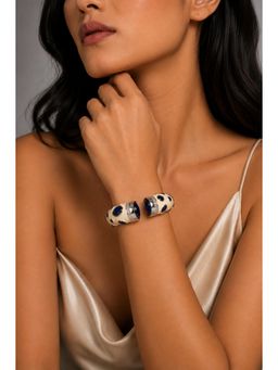 VIVINIA By Vidhi Mehra - White Enamel Navy Blue Onex Stone Open Cuff Kada Bracelet