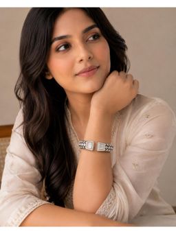 VIVINIA By Vidhi Mehra - Crystal Accents Silver Tone Geometric Statement Cuff Bracelet