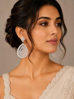 VIVINIA By Vidhi Mehra - Silver-Tone Teardrop Cubic Zirconia Statement Earrings