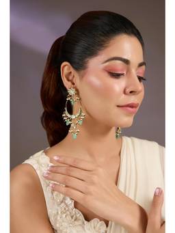 VIVINIA By Vidhi Mehra - Green Polki Long Hoop Earrings