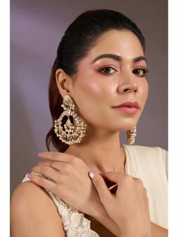 VIVINIA By Vidhi Mehra - White Handcrafted Polki Chandbali Earrings