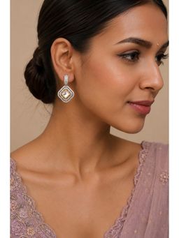 VIVINIA By Vidhi Mehra - Elegant Dual-Tone Cubic Zirconia Geometric Drop Earrings