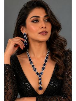 VIVINIA By Vidhi Mehra - Midnight Navy Blue Onyx Elegance Necklace with Earrings