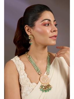 VIVINIA By Vidhi Mehra - Green Beaded Medallion Necklace Set