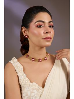 VIVINIA By Vidhi Mehra - Red Elegant Mesh Choker Necklace Set