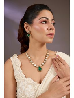 VIVINIA By Vidhi Mehra - Signature Green Polki Necklace Set