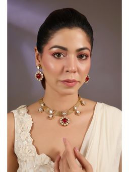 VIVINIA By Vidhi Mehra - Ruby Polki Mesh Necklace Set
