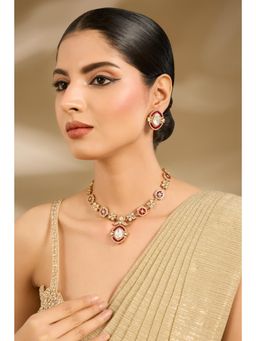 VIVINIA By Vidhi Mehra - Red Crimson Polki Necklace Set