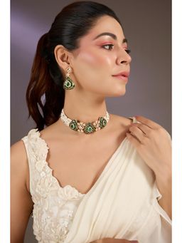 VIVINIA By Vidhi Mehra - Green Polki Choker Necklace Set