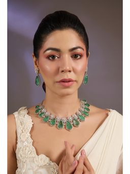 VIVINIA By Vidhi Mehra - Green Emerald Teardrop Necklace Set