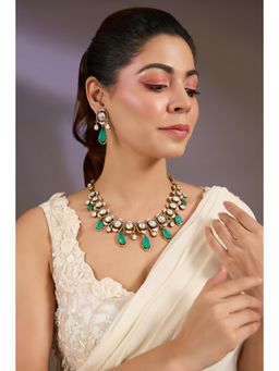VIVINIA By Vidhi Mehra - Green Regalia Polki Necklace Set