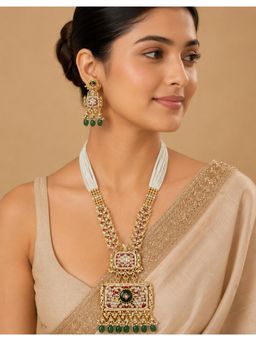 VIVINIA By Vidhi Mehra - Royal Emerald Ruby Statement Necklace with Jhumka Earrings