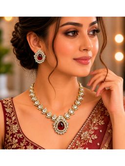 VIVINIA By Vidhi Mehra - Ruby Red Jaipuri Kundan Statement Necklace Set