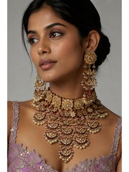 VIVINIA By Vidhi Mehra - Royal Crescent Jaipuri Kundan Pearl Choker Necklace with Earrings