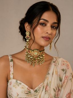 VIVINIA By Vidhi Mehra - Meher Mint Jaipuri Kundan Choker Necklace with Earrings