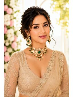 VIVINIA By Vidhi Mehra - Emerald Elegance Polki Choker Necklace Set