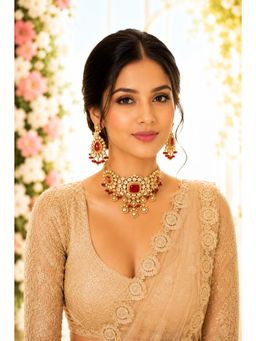 VIVINIA By Vidhi Mehra - Ruby Royale Polki Choker Necklace Set