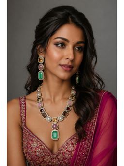 VIVINIA By Vidhi Mehra - Multi-Color Gemstone Statement Necklace with Designer Earrings
