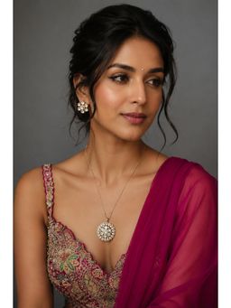 VIVINIA By Vidhi Mehra - Celeste Floral Diamond-Inspired Pendant Necklace with Earrings