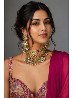 VIVINIA By Vidhi Mehra - Noor Mahal Jaipuri Kundan Pearl Choker Necklace Set