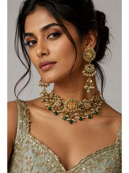 VIVINIA By Vidhi Mehra - Navratna Jaipuri Kundan Choker Necklace with Statement Earrings