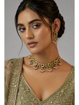 VIVINIA By Vidhi Mehra - Navratna Pearl Drops Jaipuri Kundan Floral Choker Necklace Set