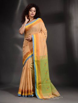 Arhi - Beige Khadi Handwoven Saree with Unstitched Blouse